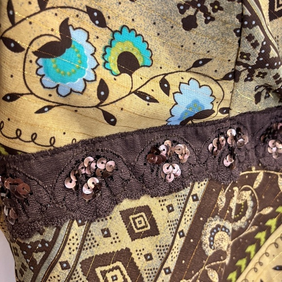 Brown Boho Y2K V-Neck Bell Sleeve Blouse M - Picture 9 of 14